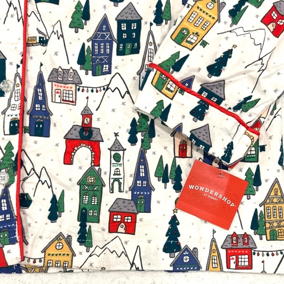 NWT Snow Skiing Village Flannel Pajama Set ❄️ Lounge Pants w/ Pockets & LS Shirt - Picture 4 of 16